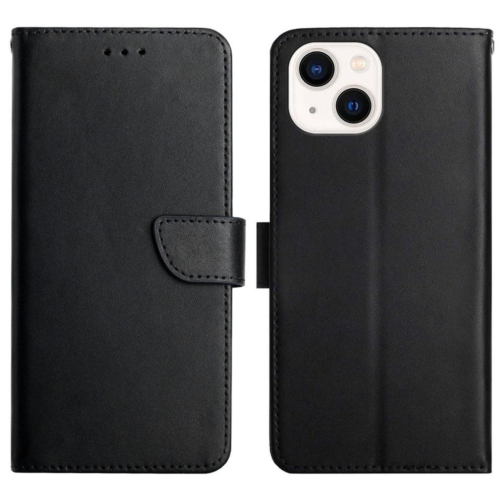 Nappa Texture Solid Color Case Wallet Well-protected Genuine Leather Phone Cover Shell with Stand for iPhone 13 mini 5.4 inch - Black-1