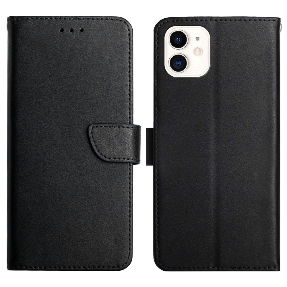 Nappa Texture Genuine Leather Flip Cover + Inner TPU Shell Wallet Stand Phone Case for iPhone 11 6.1 inch - Black-1