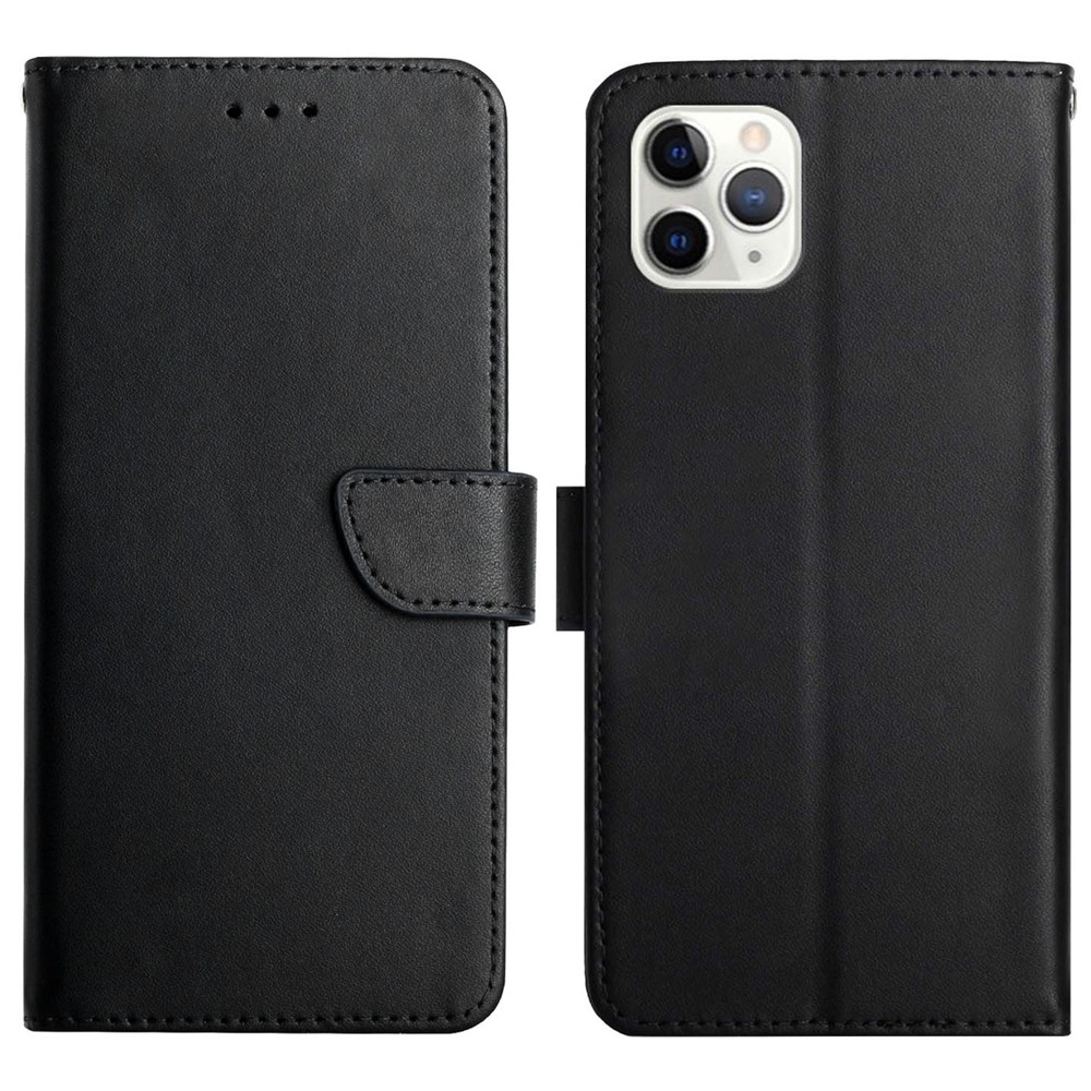 Nappa Texture Genuine Leather Flip Cover + Inner TPU Shell Drop-proof Wallet Stand Phone Case for iPhone 11 Pro 5.8 inch - Black-1