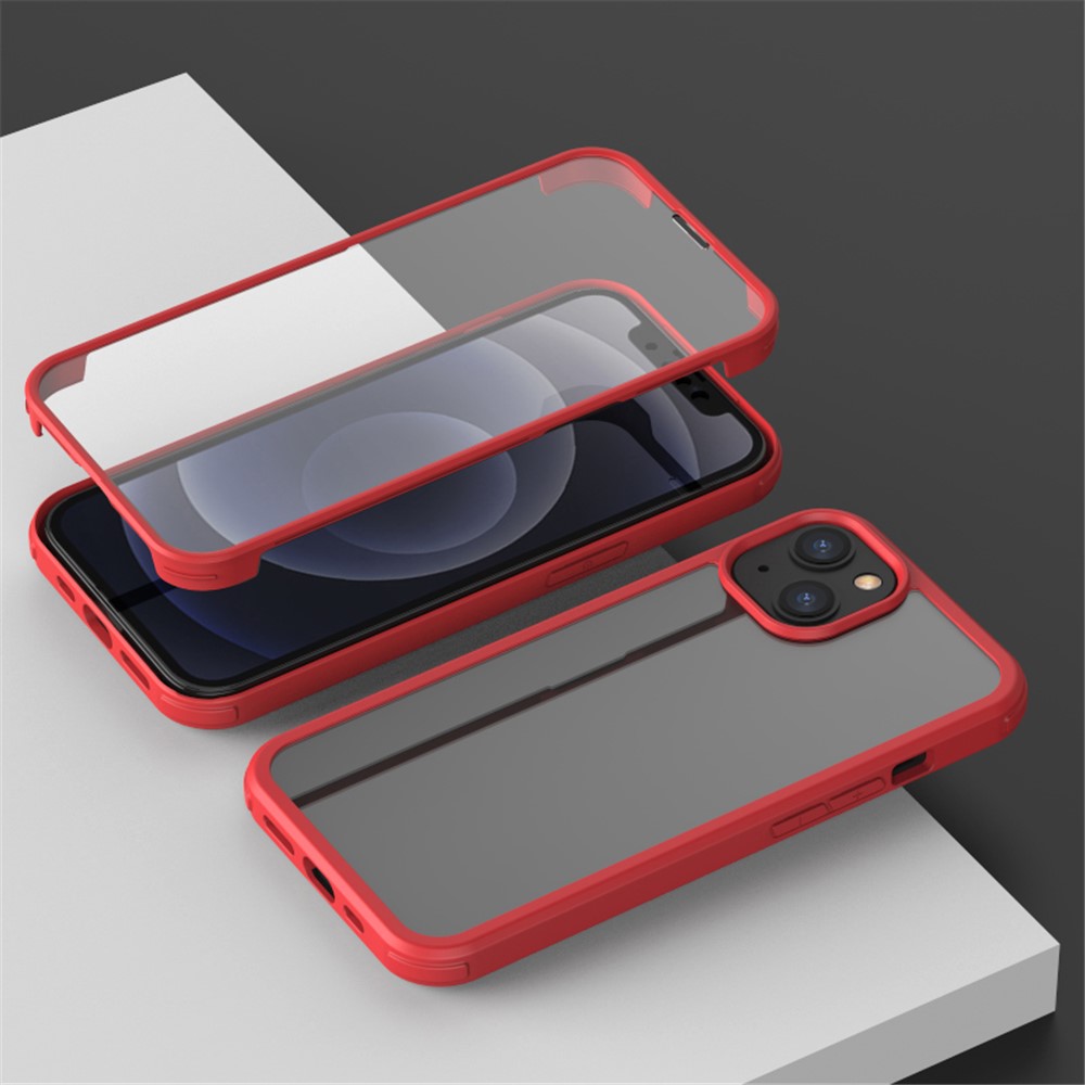 Hard Double-sided Tempered Glass Phone Case Full Protection Phone Covering with TPU Edge for iPhone 13 mini 5.4 inch - Red