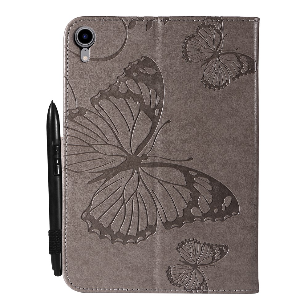 Butterfly Imprinted Magnetic Clasp Wallet Stand Design Anti-drop Leather Tablet Case for iPad mini (2021) - Grey-3