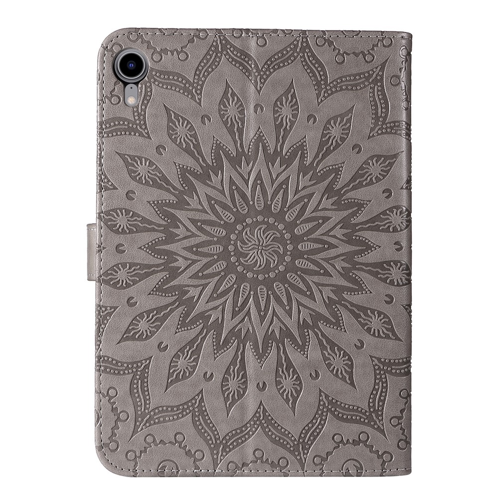 Sunflower Imprinted Magnetic Clasp Folio Flip Wallet Stand Design Leather Tablet Case Cover for iPad mini (2021) - Grey-3