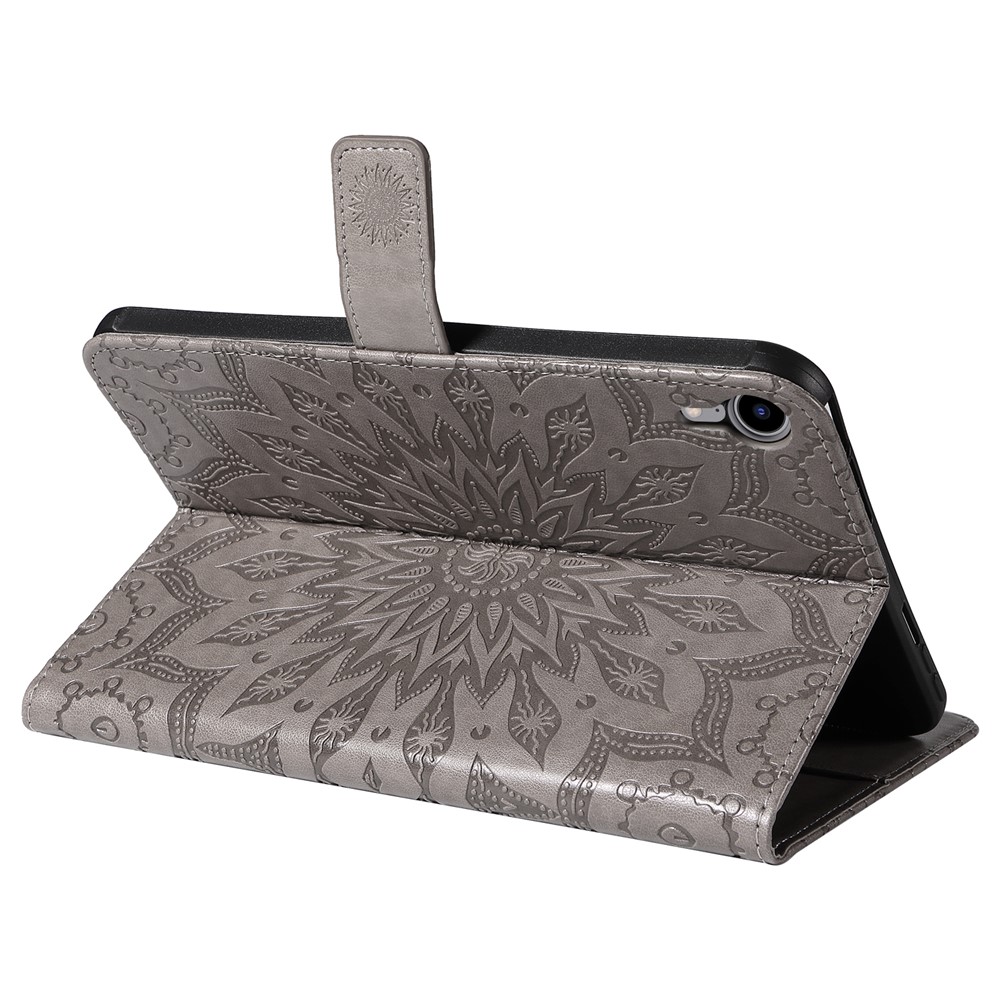 Sunflower Imprinted Magnetic Clasp Folio Flip Wallet Stand Design Leather Tablet Case Cover for iPad mini (2021) - Grey-5