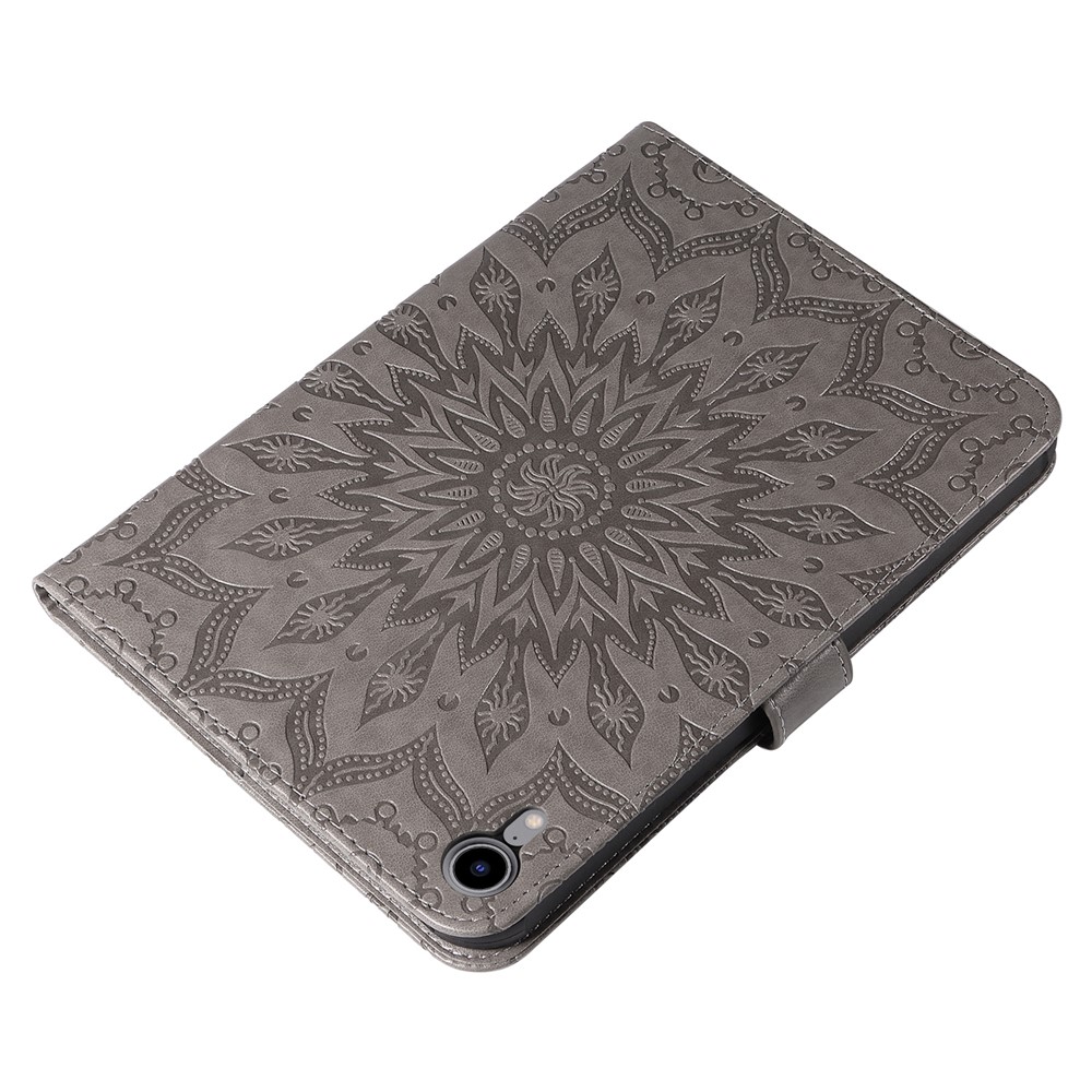 Sunflower Imprinted Magnetic Clasp Folio Flip Wallet Stand Design Leather Tablet Case Cover for iPad mini (2021) - Grey-7