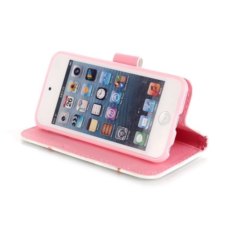 Flip Stand Leather Wallet Shell for iPod Touch 6/5 - Booming Blossom-4