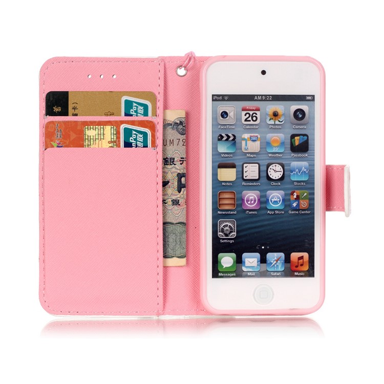 Flip Stand Leather Wallet Shell for iPod Touch 6/5 - Booming Blossom-7