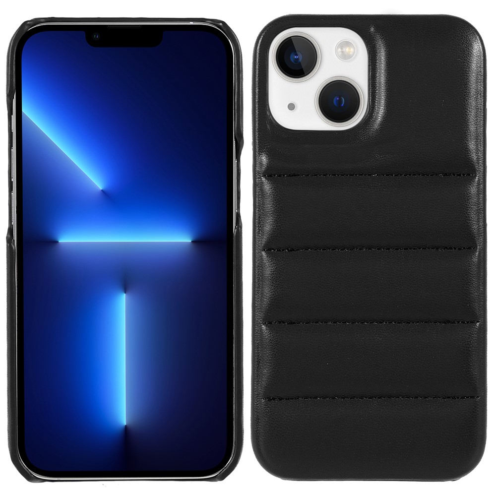 Down Coat Series PU Leather Coated PC Scratch-resistant Phone Back Case Cover for iPhone 13 mini 5.4 inch - Black-1