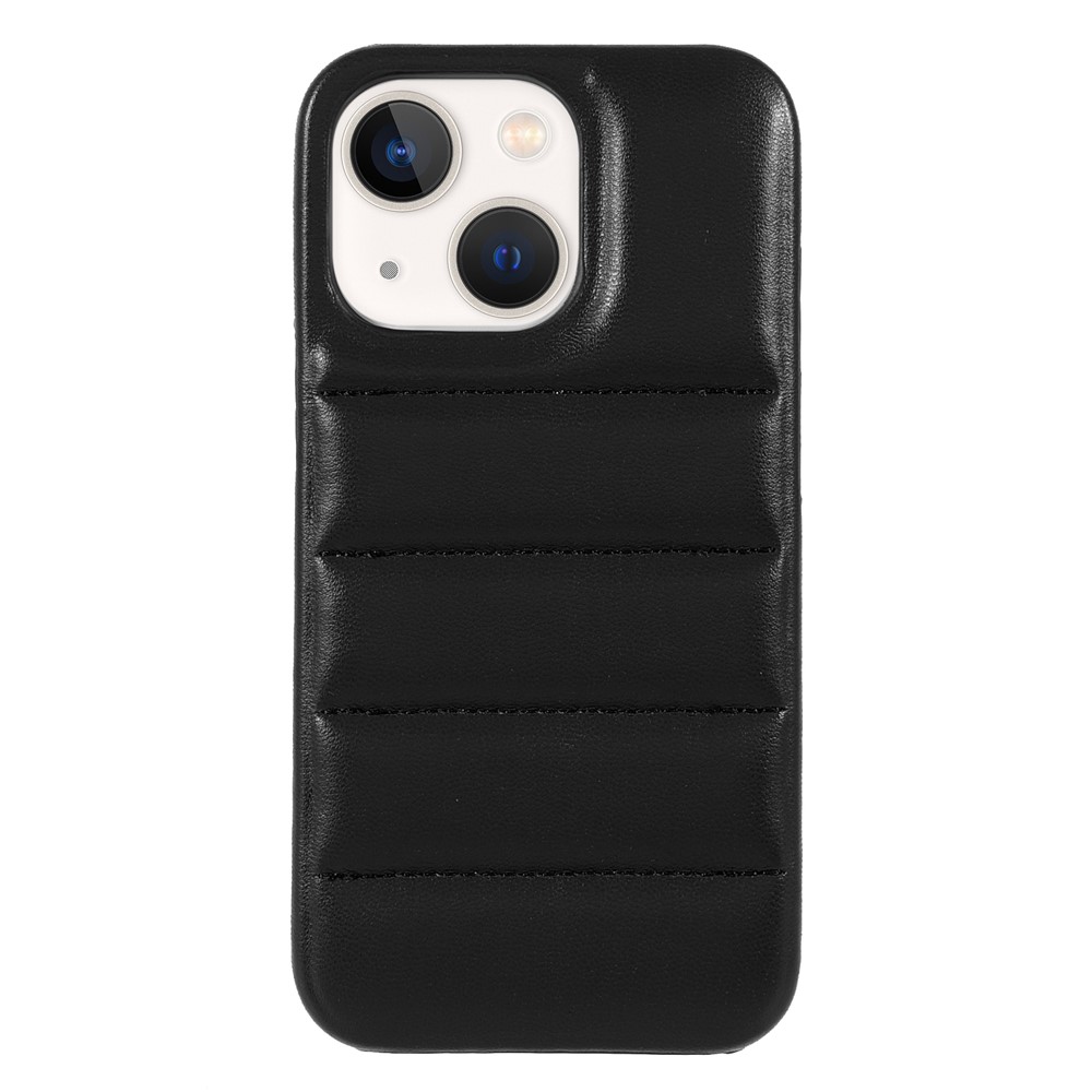 Down Coat Series Shockproof PU Leather Coated PC Protective Phone Case Cover for iPhone 13 6.1 inch - Black-2