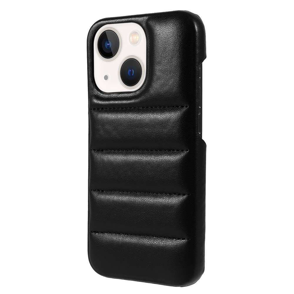Down Coat Series Shockproof PU Leather Coated PC Protective Phone Case Cover for iPhone 13 6.1 inch - Black-3