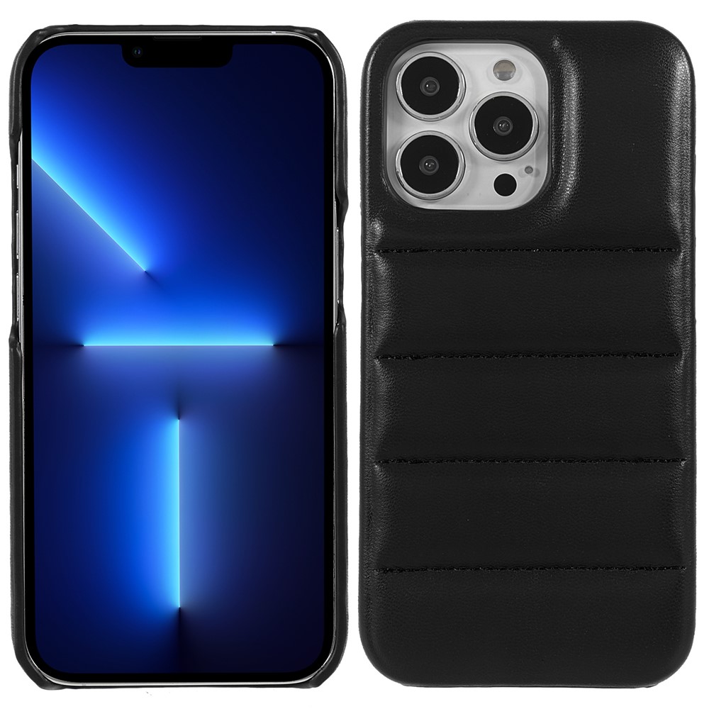 Down Coat Series Well-protected PU Leather Coated PC Phone Case Cover for iPhone 13 Pro Max 6.7 inch - Black-1