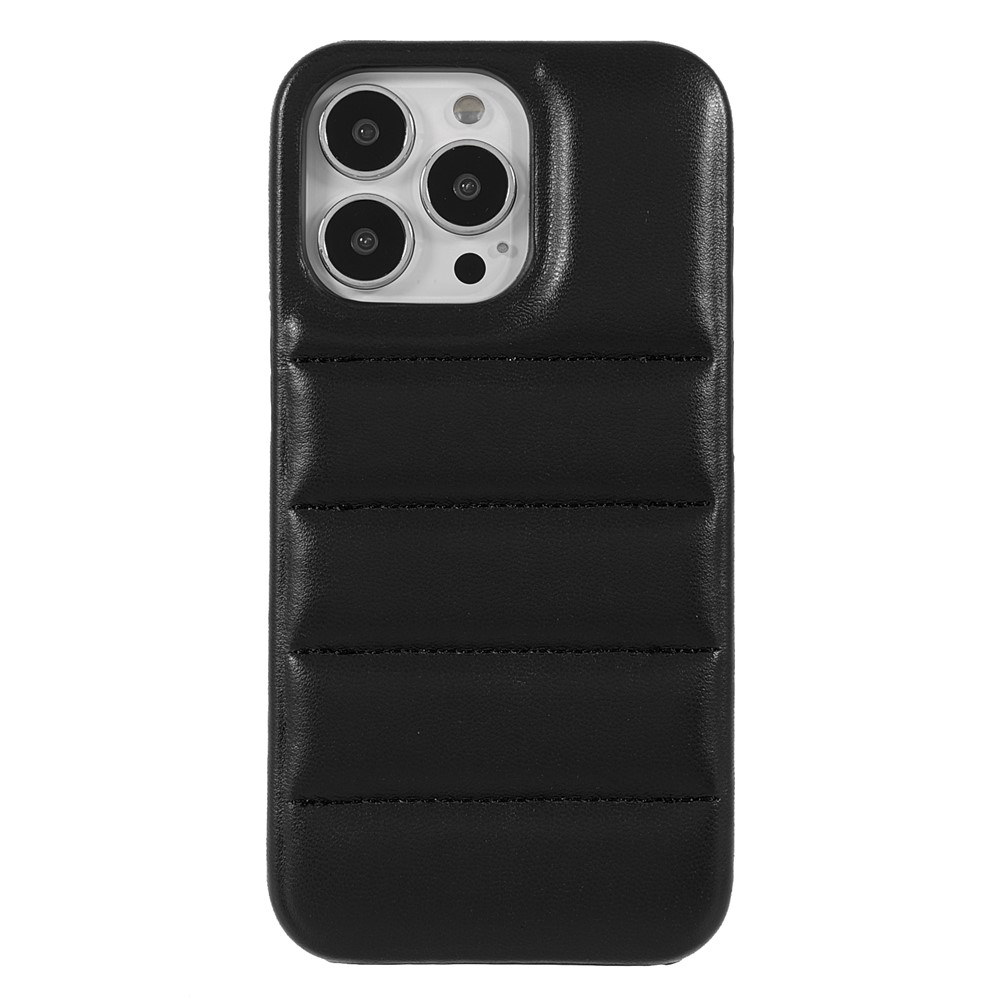 Down Coat Series Well-protected PU Leather Coated PC Phone Case Cover for iPhone 13 Pro Max 6.7 inch - Black-2