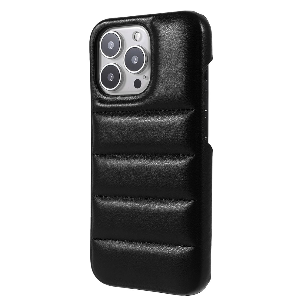 Down Coat Series Well-protected PU Leather Coated PC Phone Case Cover for iPhone 13 Pro Max 6.7 inch - Black-3
