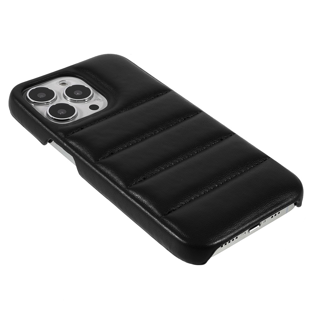 Down Coat Series Well-protected PU Leather Coated PC Phone Case Cover for iPhone 13 Pro Max 6.7 inch - Black-4