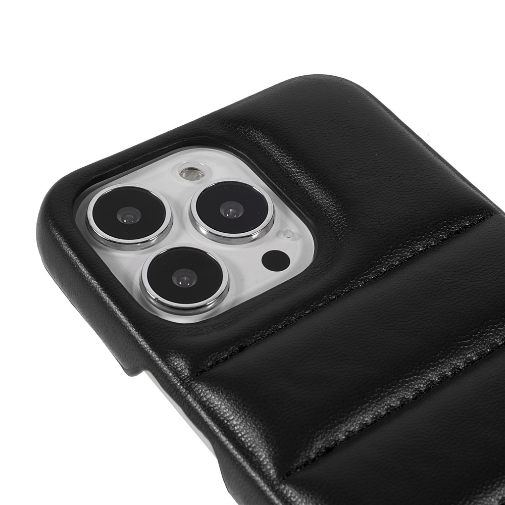 Down Coat Series Well-protected PU Leather Coated PC Phone Case Cover for iPhone 13 Pro Max 6.7 inch - Black-5