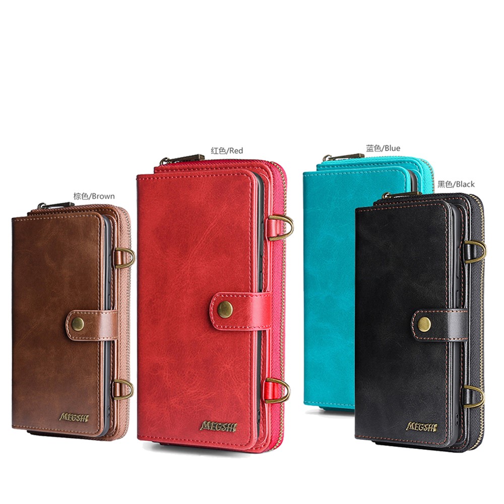 MEGSHI 020 Series Crossbody Carrying Phone Flip Case Magnetic Detachable Design Shockproof PU Leather and TPU Wallet for iPhone 11 Pro Max 6.5 inch - Red-8