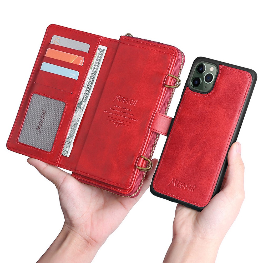 MEGSHI 020 Series Magnetic Detachable Design Scratch-resistant Shockproof PU Leather and TPU Wallet Cover Shoulder Bag for iPhone 11 Pro 5.8 inch - Red-2