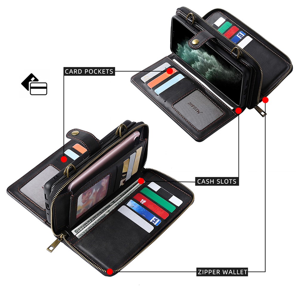 MEGSHI 020 Series Magnetic Detachable Design Scratch-resistant Shockproof PU Leather and TPU Wallet Cover Shoulder Bag for iPhone 11 Pro 5.8 inch - Red-5