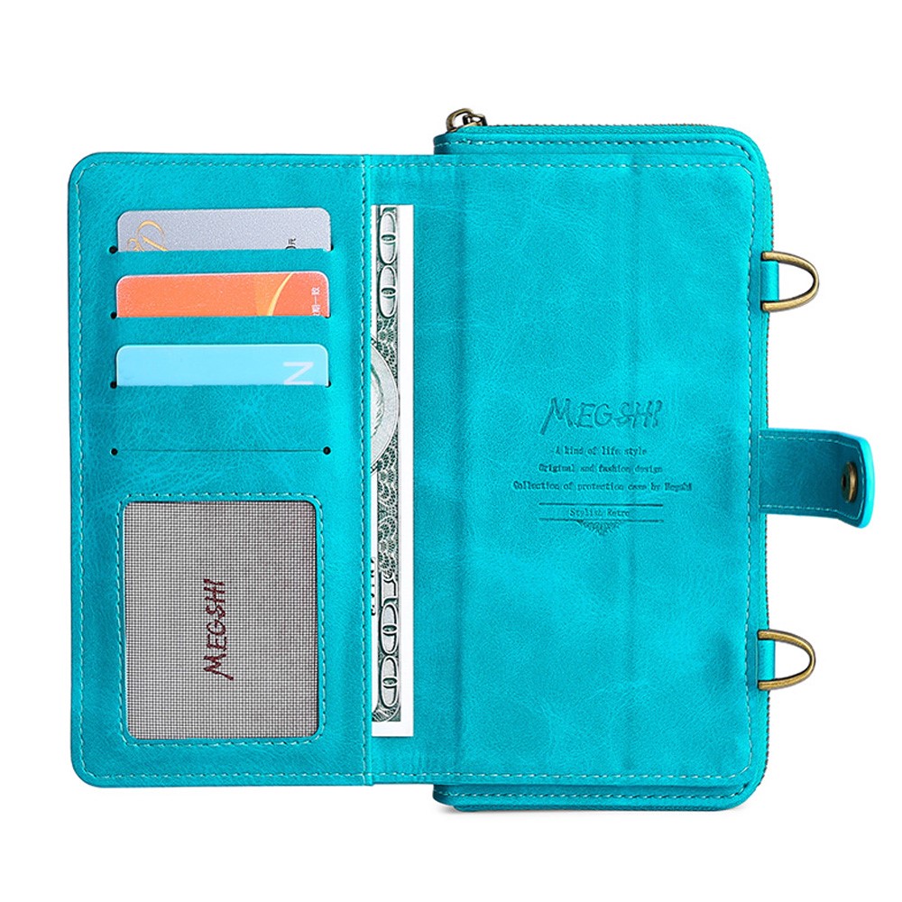 MEGSHI 020 Series Detachable 2-in-1 Scratch-resistant Magnetic Design Shockproof PU Leather and TPU Wallet Cover Shoulder Bag for iPhone 7/8/SE (2nd Generation) - Blue-5