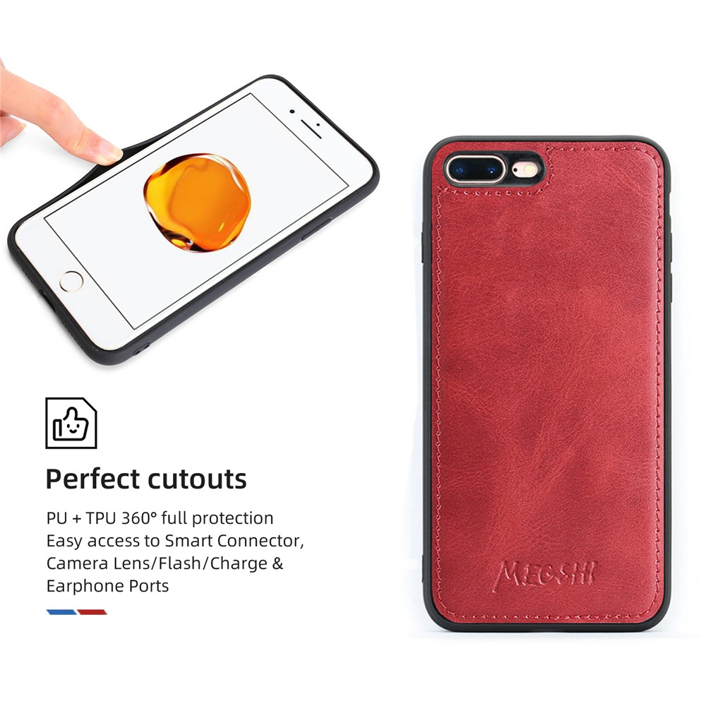 MEGSHI 020 Series PU Leather and TPU Flip Mobile Case Scratch-resistant Magnetic Detachable Design Shockproof Wallet Cover Shoulder Bag for iPhone 7 Plus/8 Plus - Red-9