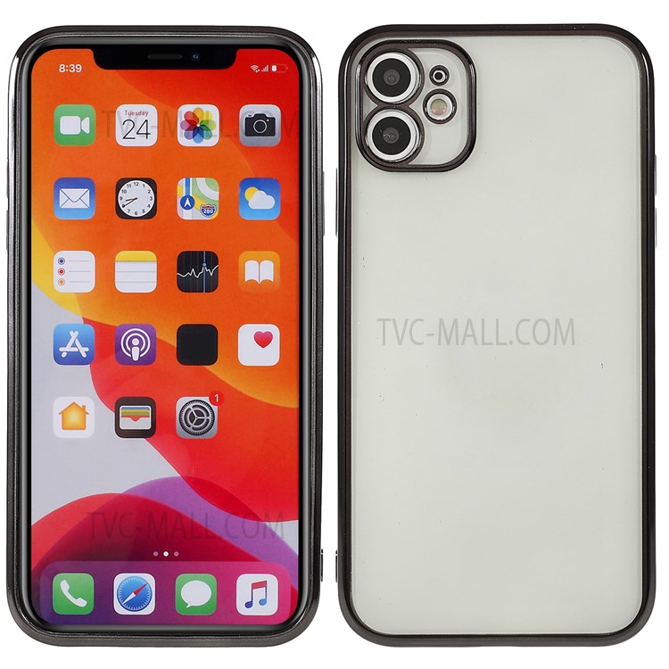 Clear Precise Cutout Electroplating Invisible Lens Protection Soft TPU Case Cover for iPhone 11 6.1 inch - Black/Gold-1
