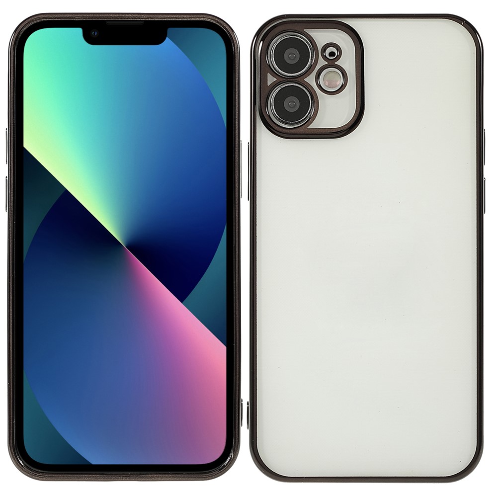 Scratch-resistant Electroplating Precise Cutout Invisible Lens Protection Transparent Soft TPU Case for iPhone 12 6.1 inch - Black/Gold-1