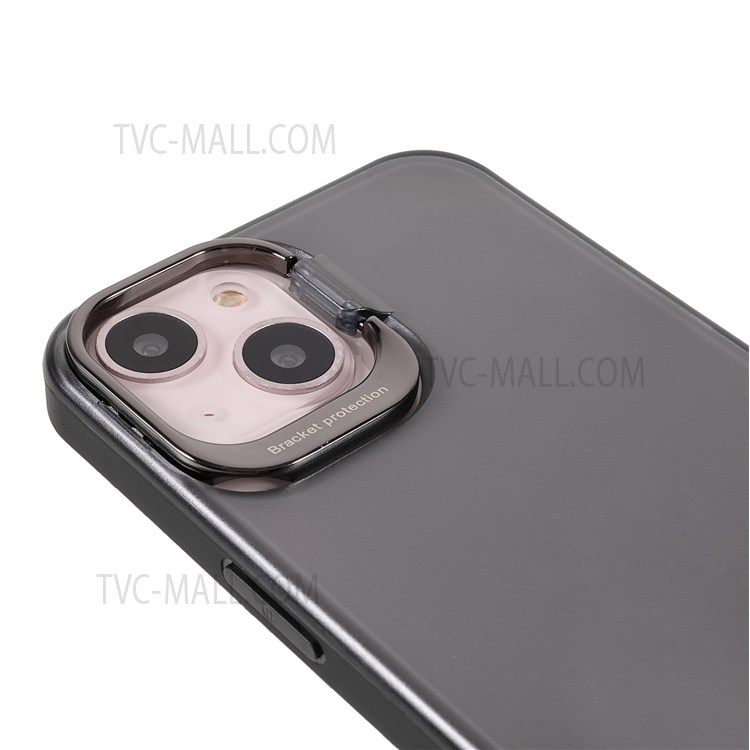 PC + TPU Phone Case Built-in Kickstand Lens Protection Matte Anti-scratch Cover Shell for iPhone 13 6.1 inch - Black-6