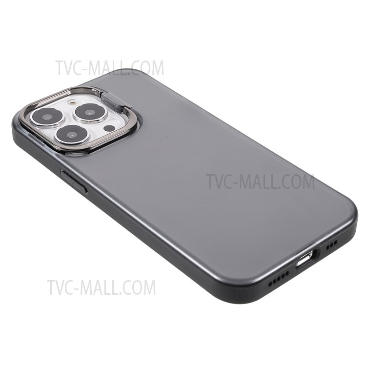 PC + TPU Phone Case Matte Anti-fingerprint Metal Kickstand Lens Protection Cover Shell for iPhone 13 Pro 6.1 inch - Black-4