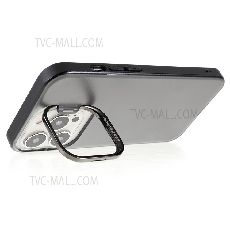 PC + TPU Phone Case Matte Anti-fingerprint Metal Kickstand Lens Protection Cover Shell for iPhone 13 Pro 6.1 inch - Black-7