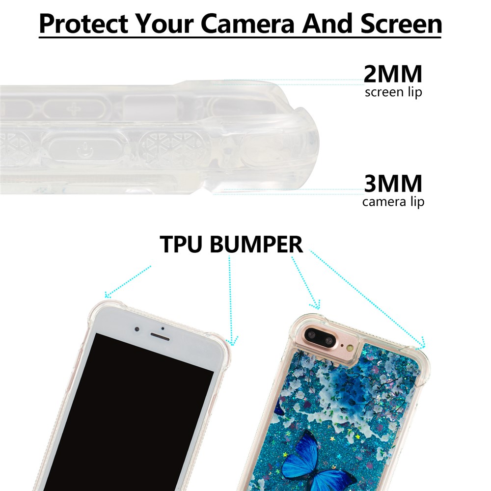 Pattern Printing Design Quicksand Moving Glitter Case TPU Protective Cover for iPhone 6 Plus / 7 Plus / 8 Plus 5.5 inch - Blue Butterfly-5