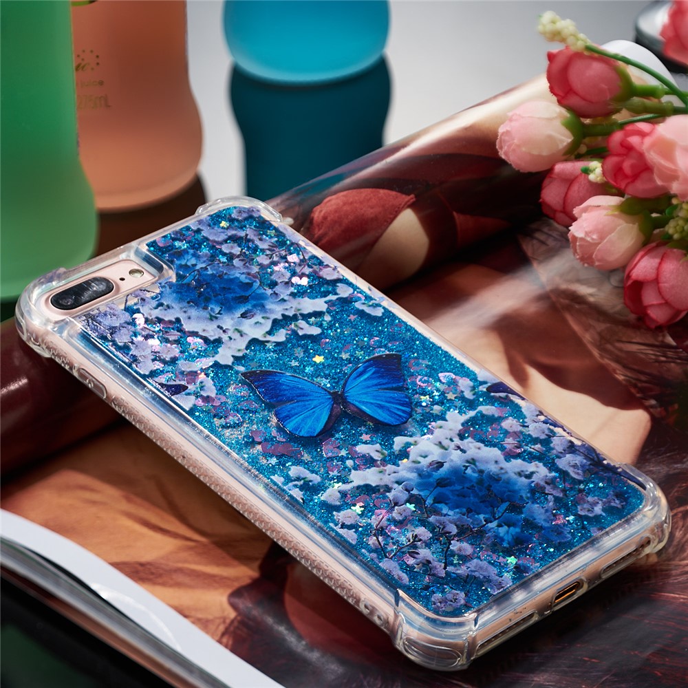 Pattern Printing Design Quicksand Moving Glitter Case TPU Protective Cover for iPhone 6 Plus / 7 Plus / 8 Plus 5.5 inch - Blue Butterfly-7