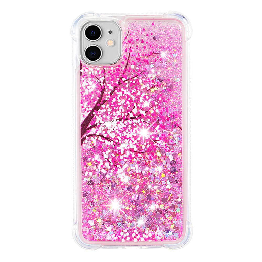 Pattern Printing Design Quicksand Moving Glitter Case Scratch-resistant Shockproof TPU Cover for iPhone 11 6.1 inch - Cherry Blossom-3