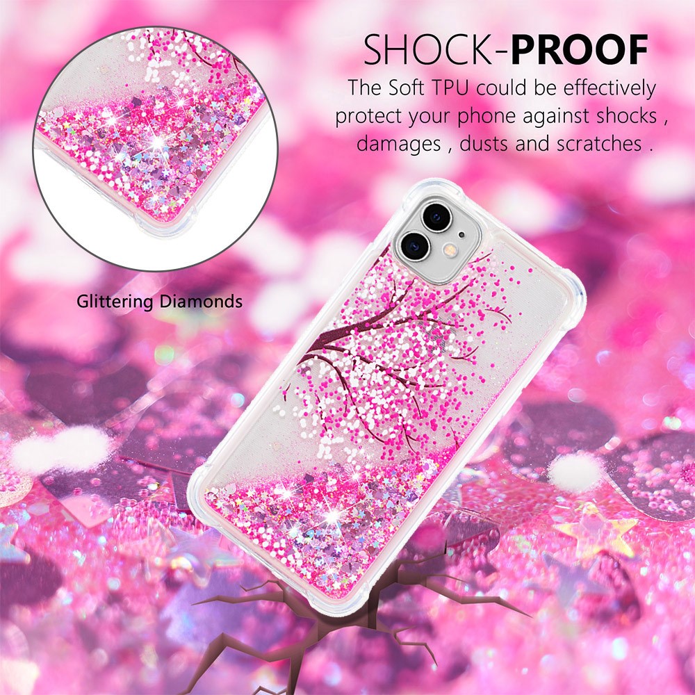 Pattern Printing Design Quicksand Moving Glitter Case Scratch-resistant Shockproof TPU Cover for iPhone 11 6.1 inch - Cherry Blossom-4