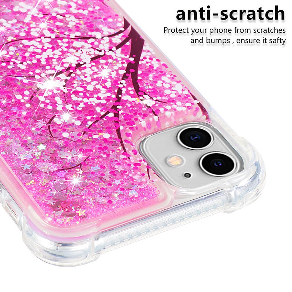 Pattern Printing Design Quicksand Moving Glitter Case Scratch-resistant Shockproof TPU Cover for iPhone 11 6.1 inch - Cherry Blossom-5