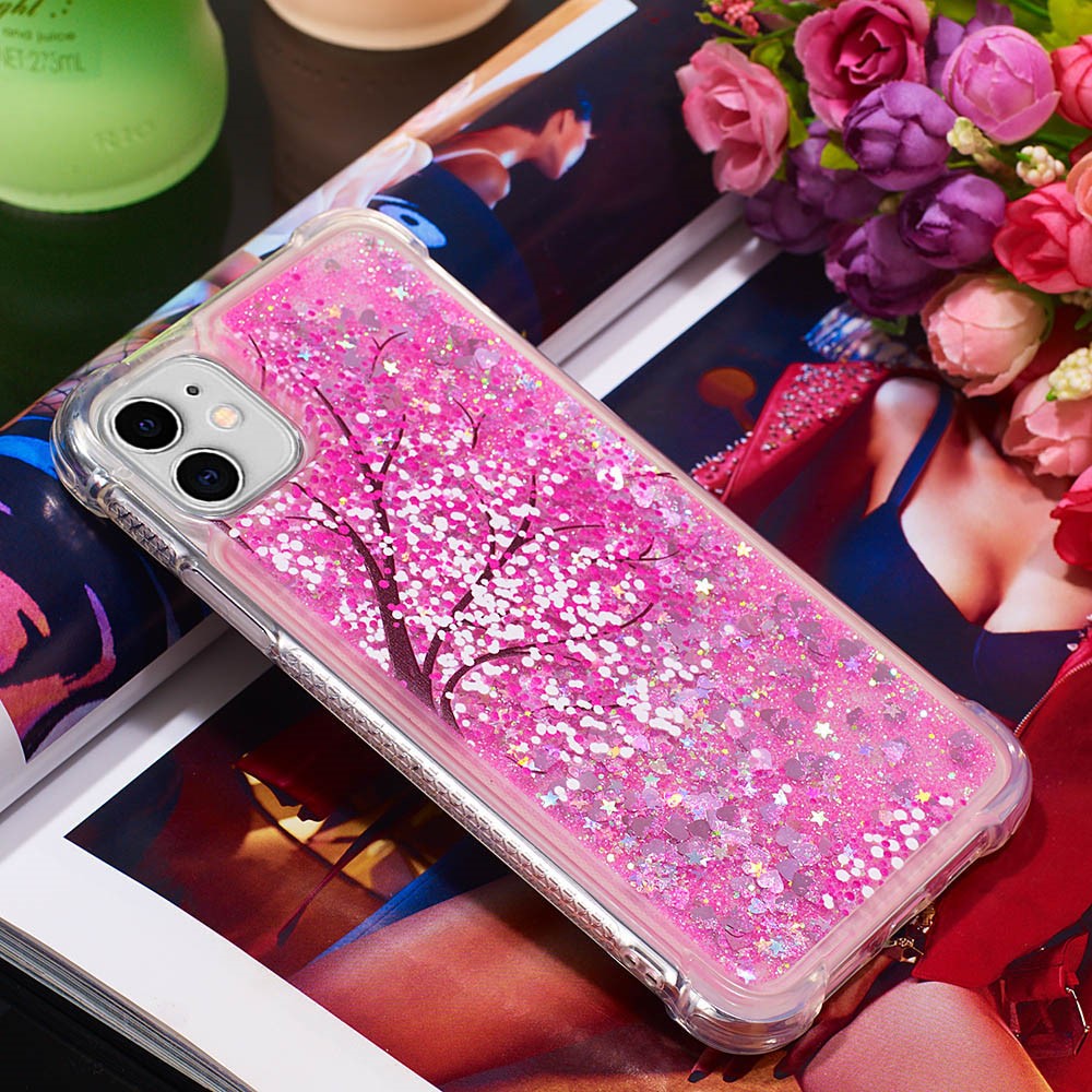 Pattern Printing Design Quicksand Moving Glitter Case Scratch-resistant Shockproof TPU Cover for iPhone 11 6.1 inch - Cherry Blossom-7