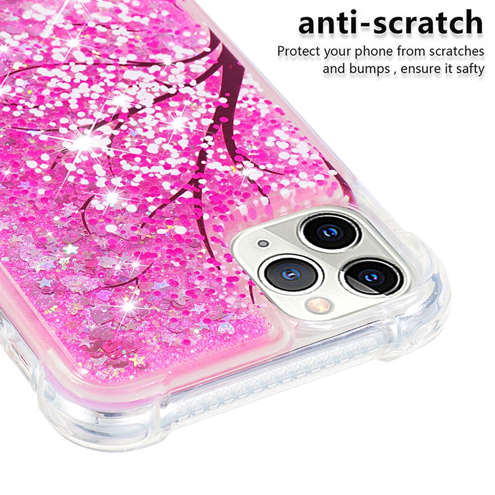 Quicksand Moving Glitter Pattern Printing Case Flexible TPU Anti-fingerprint Well-protected Cover Shell for iPhone 11 Pro Max 6.5 inch - Cherry Blossom-5
