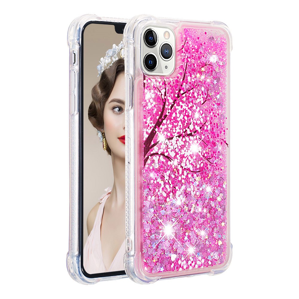 Quicksand Moving Glitter Pattern Printing Anti-shock Stylish Anti-dust Case TPU Cover for iPhone 11 Pro 5.8 inch - Cherry Blossom-1
