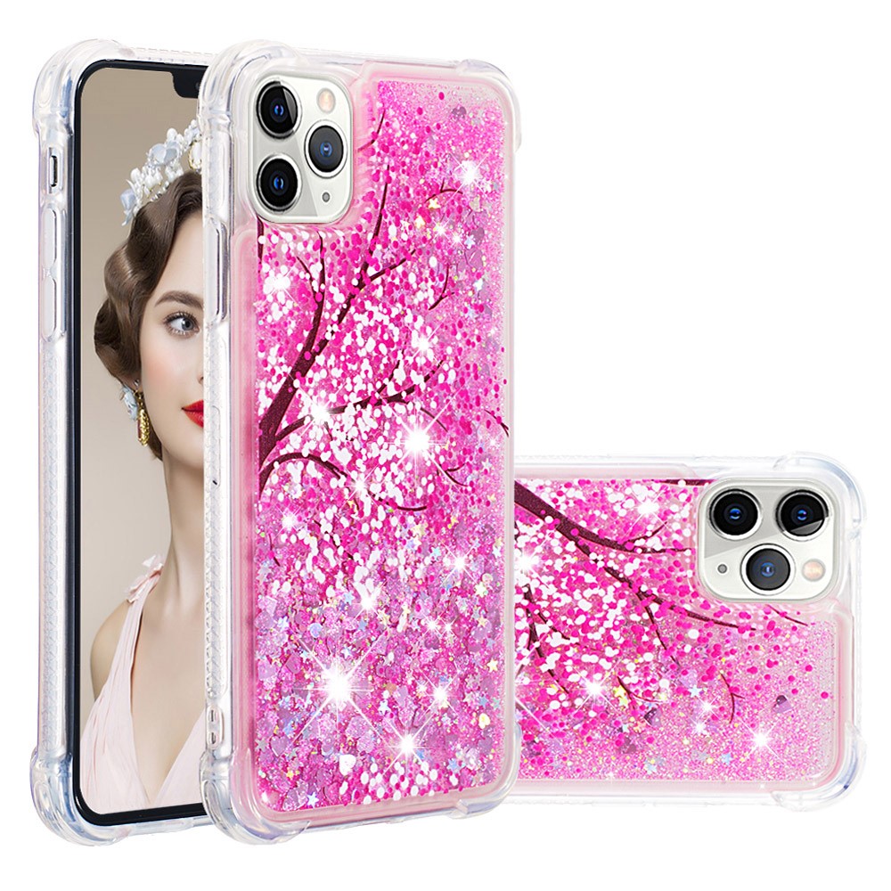 Quicksand Moving Glitter Pattern Printing Anti-shock Stylish Anti-dust Case TPU Cover for iPhone 11 Pro 5.8 inch - Cherry Blossom-2