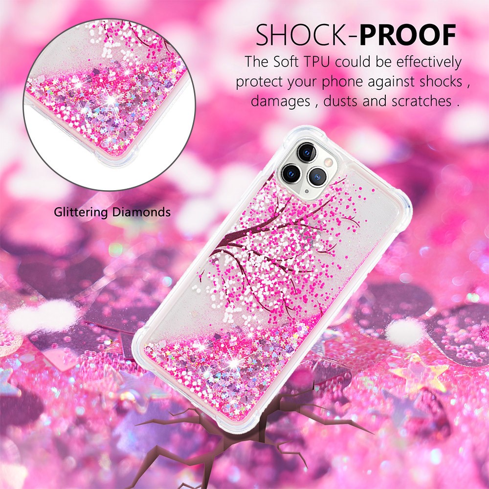 Quicksand Moving Glitter Pattern Printing Anti-shock Stylish Anti-dust Case TPU Cover for iPhone 11 Pro 5.8 inch - Cherry Blossom-4