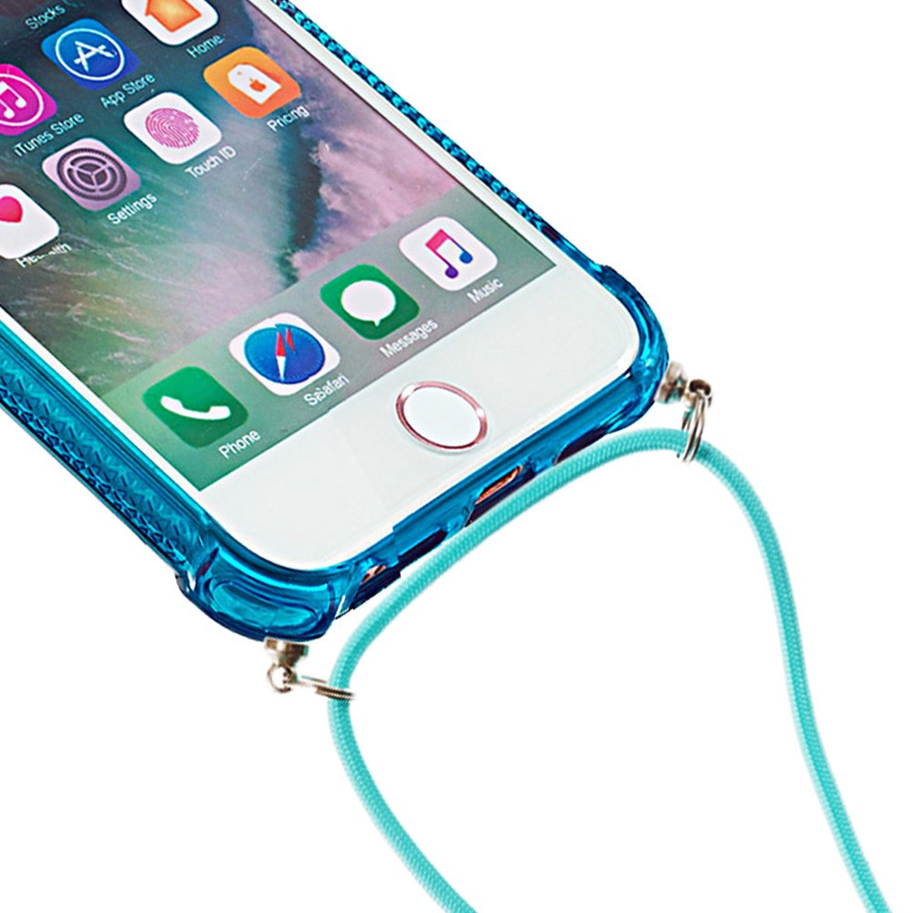 Soft TPU Stylish Anti-fall Case Liquid Glitter Gradient Quicksand Sparkle Phone Cover with Lanyard for iPhone 6/6s/7/8 4.7-inch/SE (2nd Generation) - Pink/Sky Blue-4