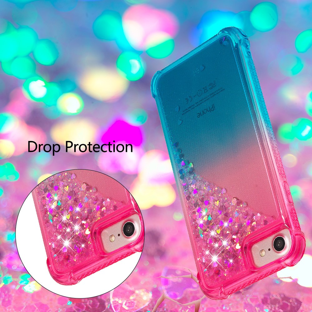 Soft TPU Stylish Anti-fall Case Liquid Glitter Gradient Quicksand Sparkle Phone Cover with Lanyard for iPhone 6/6s/7/8 4.7-inch/SE (2nd Generation) - Pink/Sky Blue-6