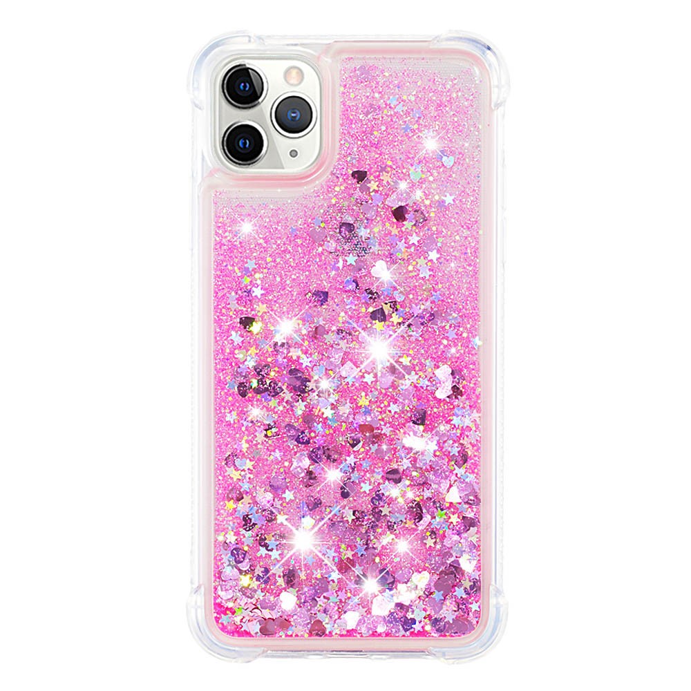 Líquido Colorido Quicksand Fluindo Líquido Flutuante Drop-Protected Soft-Protected TPU Case Telefone Shell Para IPhone 11 Pro Max 6.5 Polegadas - Corações Rosa