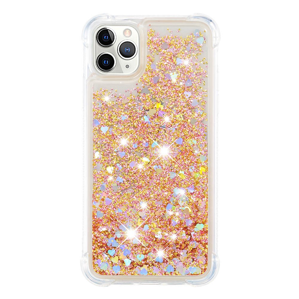 Colorful Quicksand Series Flowing Liquid Floating Drop-proof Well-protected Soft TPU Phone Case Shell for iPhone 11 Pro Max 6.5 inch - Gold Hearts