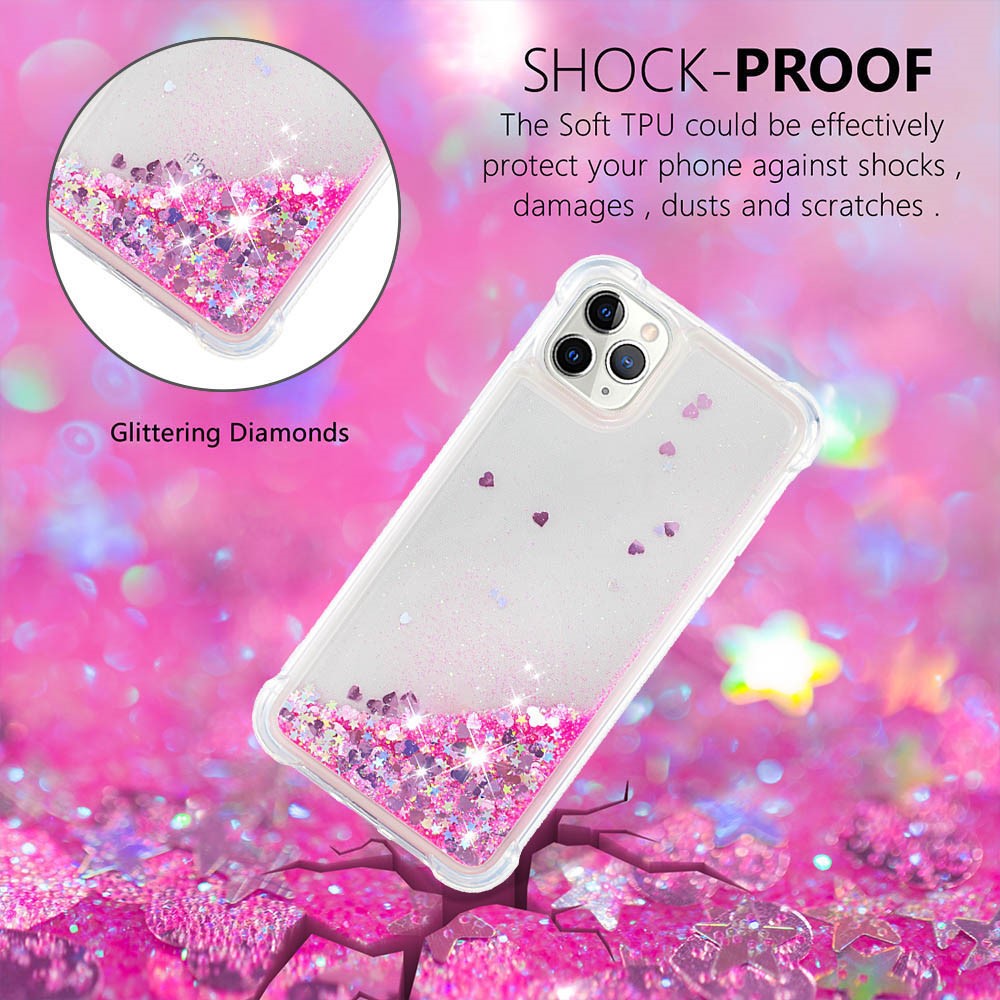 Colorful Quicksand Series Flowing Liquid Floating Scratch-resistant Soft TPU Protective Phone Case for iPhone 11 Pro 5.8 inch - Pink Hearts-2
