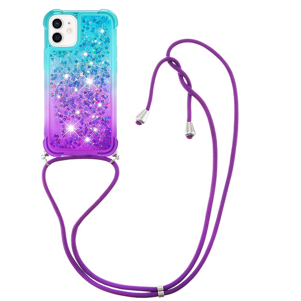 Gradient Quicksand Series Lanyard Design Flowing Liquid TPU Soft Scratch-resistant Protective Case Shell for iPhone 12 6.1 inch - Sky Blue/Purple-1