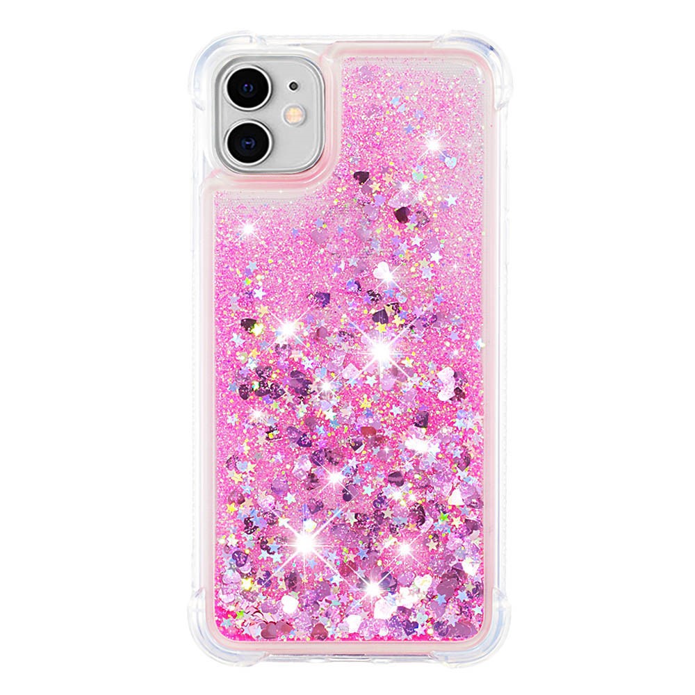 Reinforced Corner Anti-fall Quicksand Glitter TPU Protective Phone Case Shell for iPhone 11 6.1 inch - Pink Hearts-1
