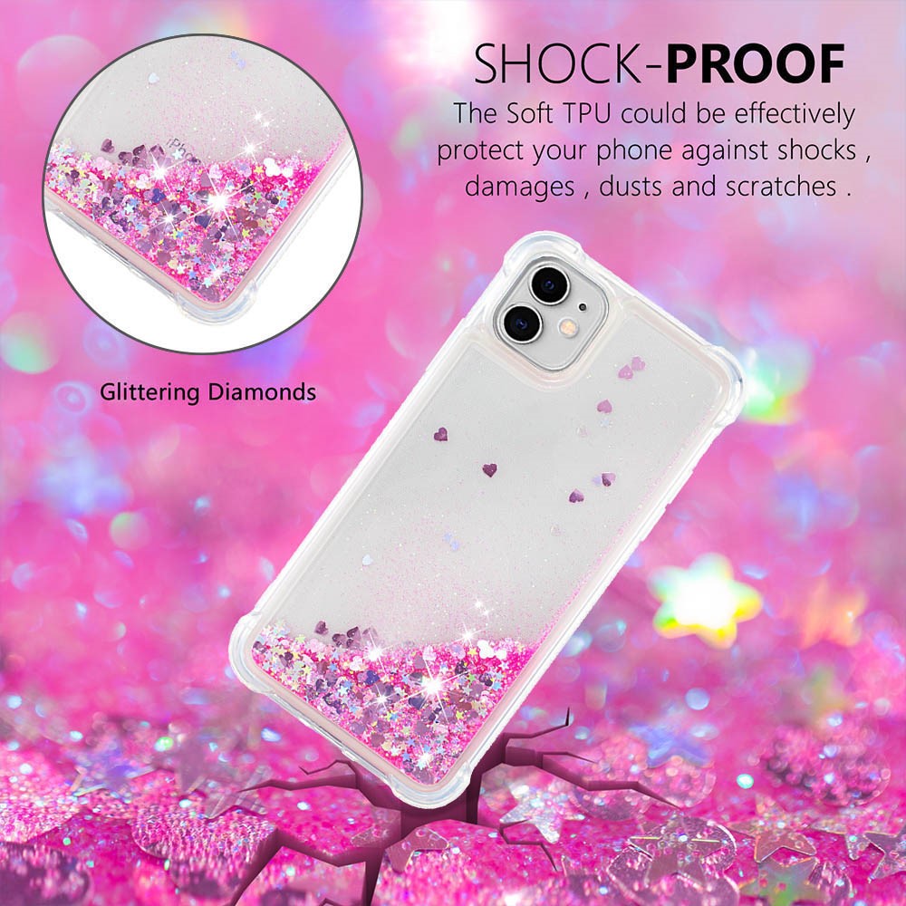 Reinforced Corner Anti-fall Quicksand Glitter TPU Protective Phone Case Shell for iPhone 11 6.1 inch - Pink Hearts-2
