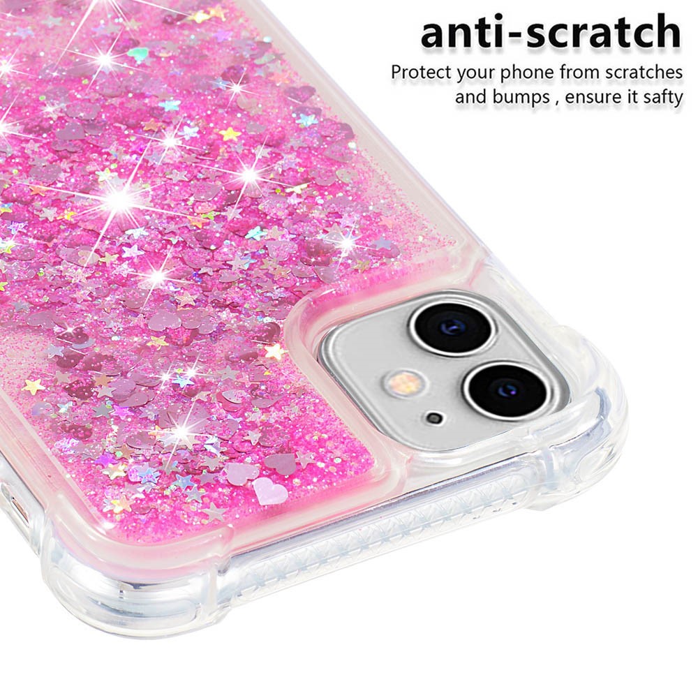 Reinforced Corner Anti-fall Quicksand Glitter TPU Protective Phone Case Shell for iPhone 11 6.1 inch - Pink Hearts-3