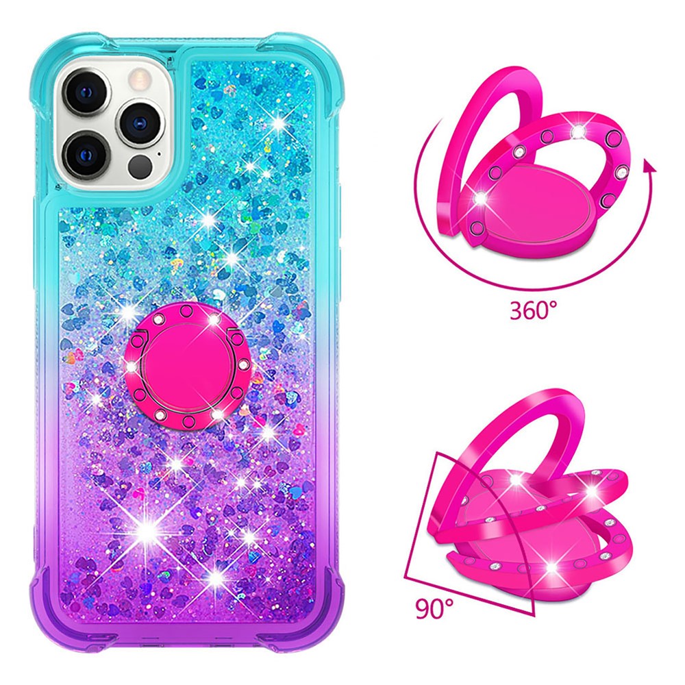 Gradient Soft TPU Phone Back Cover Quicksand Ring Kickstand Design Phone Case for iPhone 12 Pro Max 6.7 inch - Sky Blue/Purple-2