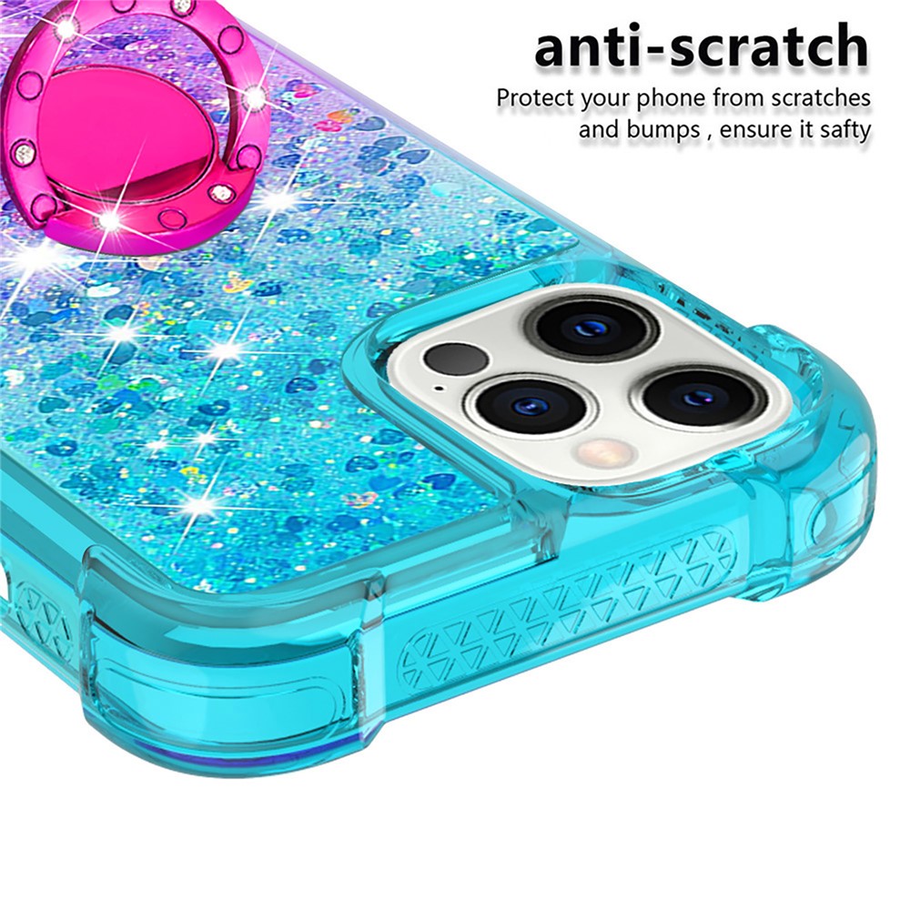 Gradient Soft TPU Phone Back Cover Quicksand Ring Kickstand Design Phone Case for iPhone 12 Pro Max 6.7 inch - Sky Blue/Purple-3