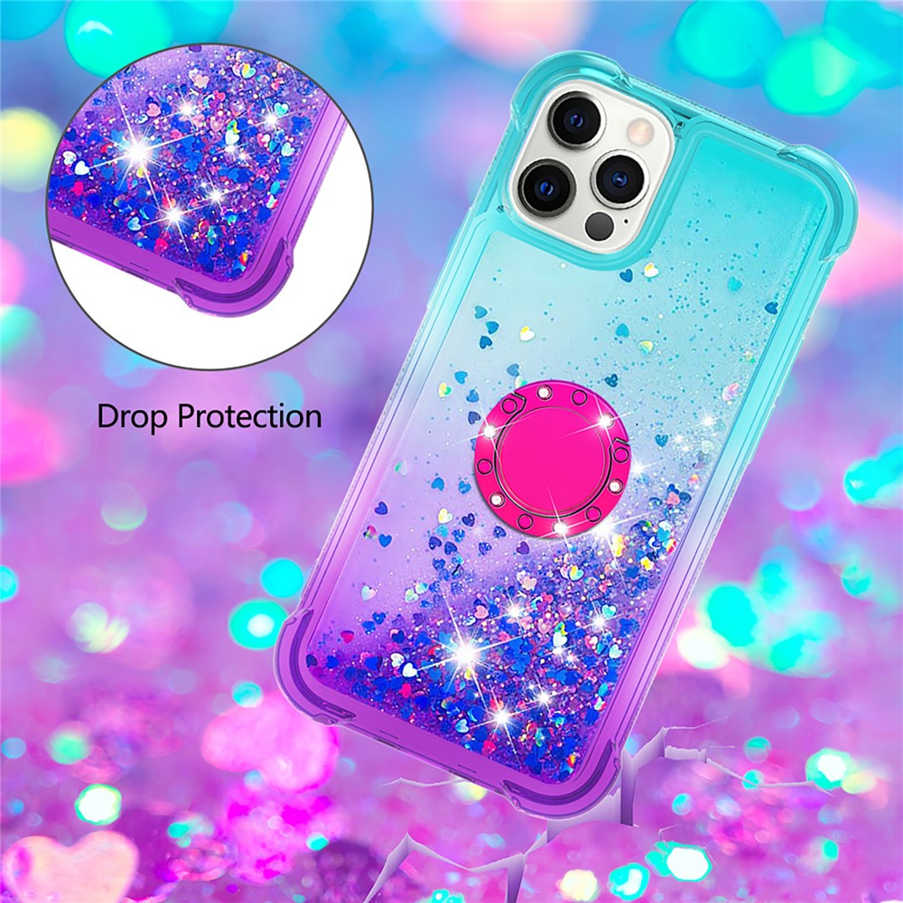 Gradient Soft TPU Phone Back Cover Quicksand Ring Kickstand Design Phone Case for iPhone 12 Pro Max 6.7 inch - Sky Blue/Purple-4